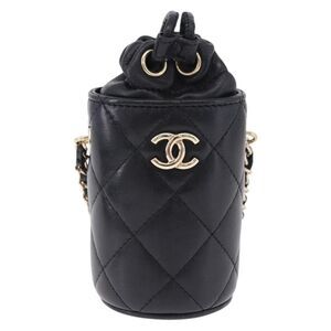 Chanel Drawstring Bucket With Chain Quilted Lambskin Black Leather Shoulder Bag